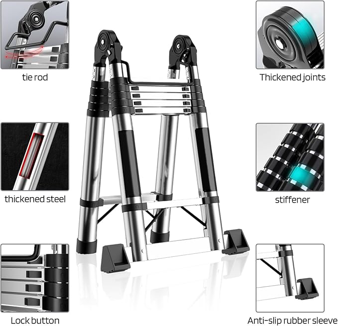 ShangShuo Ladder 5*2-9*2 Step Stainless Steel Telescopic Articulated Ladder | Multi-Purpose Hinged Design